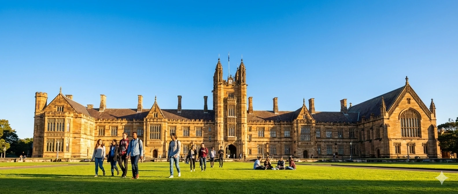 Students studying in Australia at a university campus